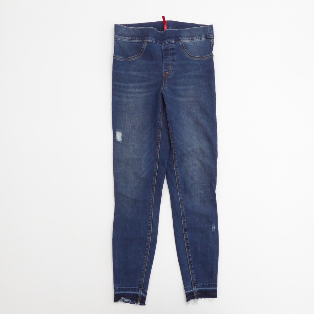 Spanx Women Jean-ish Leggings Blue Distressed Raw Hem Small 20203R